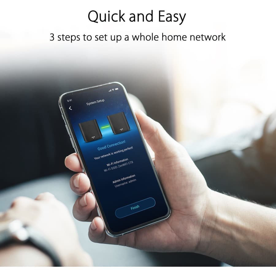 ASUS ZenWiFi AC CT8 2-pack AC3000 tri-band whole-home WiFi mesh system in charcoal