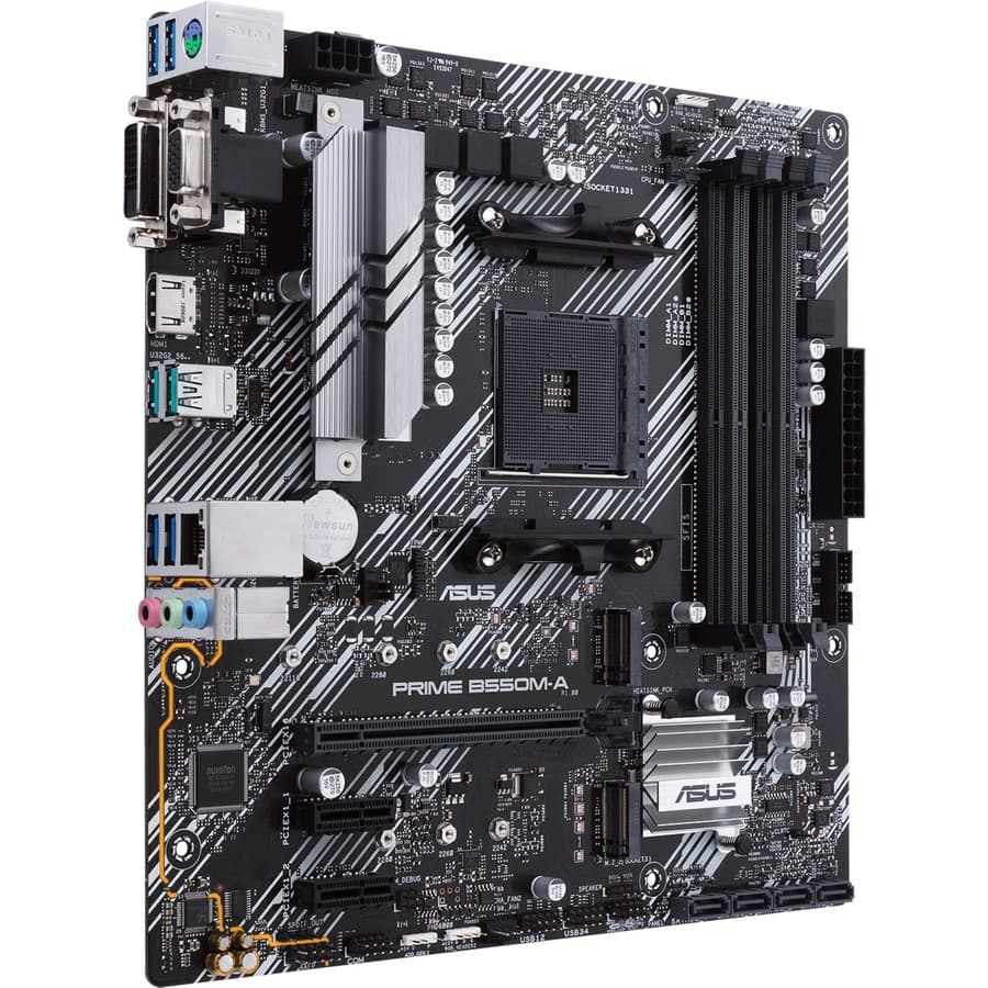 ASUS PRIME B550M-A/CSM Micro ATX motherboard with AMD B550 chipset and HDMI DVI outputs