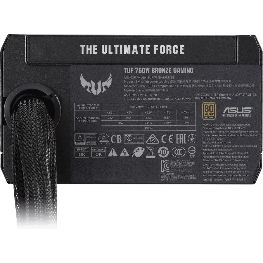 ASUS TUF Gaming 750W Bronze power supply with 0 dB technology for quiet desktop builds