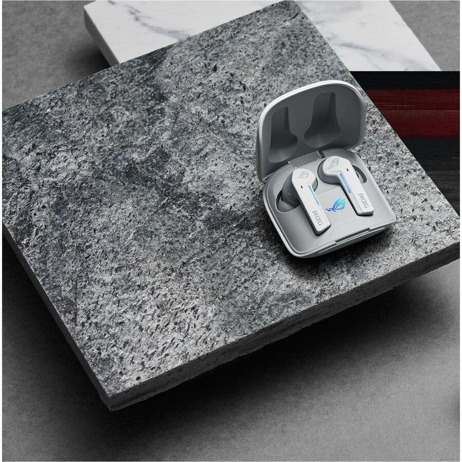 ASUS ROG Cetra True Wireless white gaming earbuds with charging case