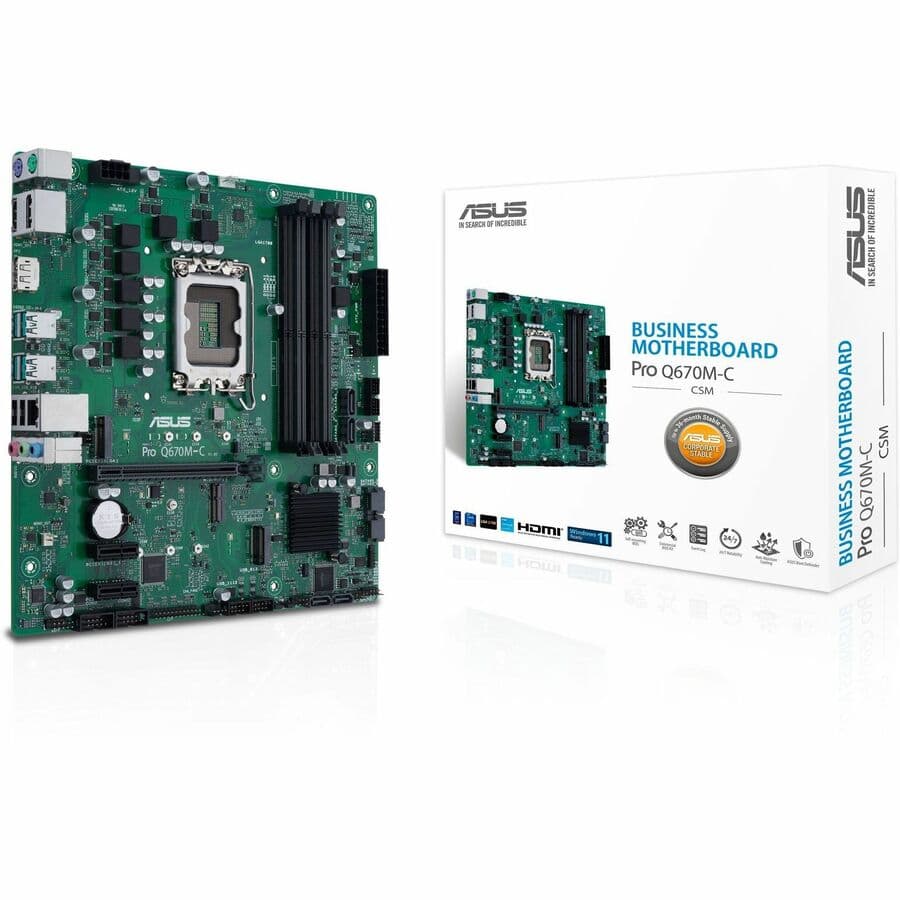 ASUS PRO Q670M-C-CSM-SI micro ATX motherboard for Intel Q670 business desktop systems