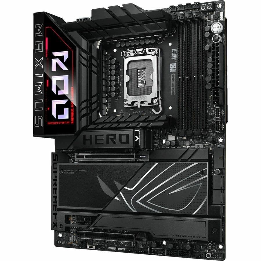 ASUS ROG MAXIMUS Z890 HERO ATX motherboard with LGA 1851, DDR5, WiFi 7, and 3 PCIe 5.0 M.2 slots