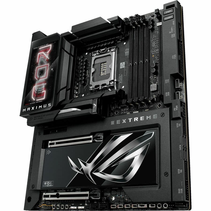 ASUS ROG MAXIMUS Z890 EXTREME E-ATX motherboard with 5-inch LCD screen and Intel Z890