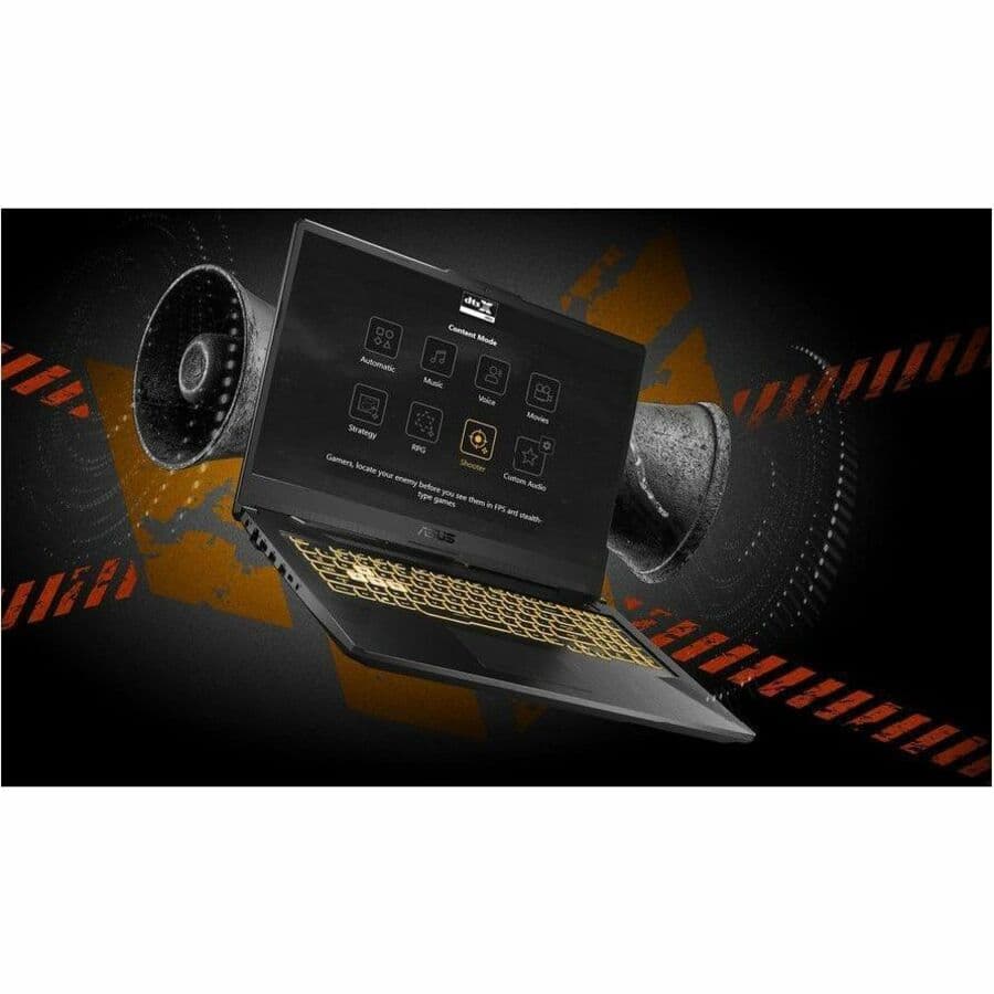 ASUS TUF Gaming 17.3-inch laptop with black chassis, Full HD display, and gaming design
