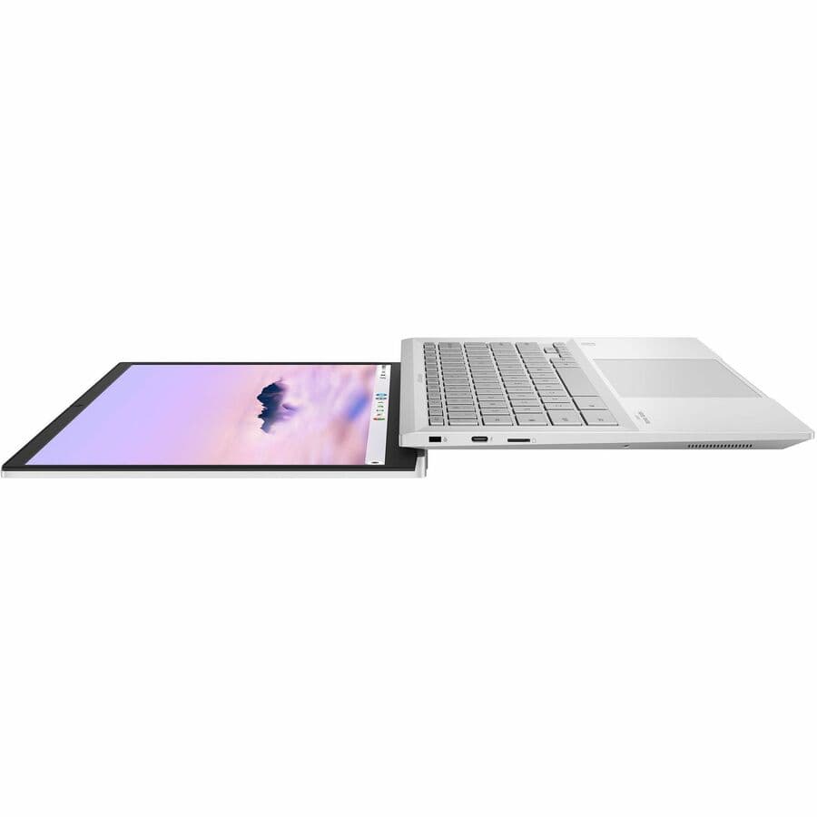 ASUS Chromebook Plus Enterprise silver laptop with 14-inch WQXGA display, Intel Core Ultra 5 115U, 8 GB RAM, and 256 GB SSD
