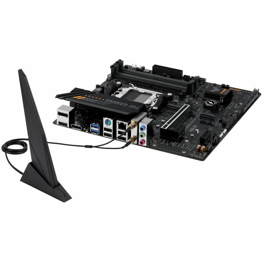 ASUS TUF GAMING A620M-PLUS WIFI microATX motherboard with AM5 socket, DDR5, and dual M.2 slots