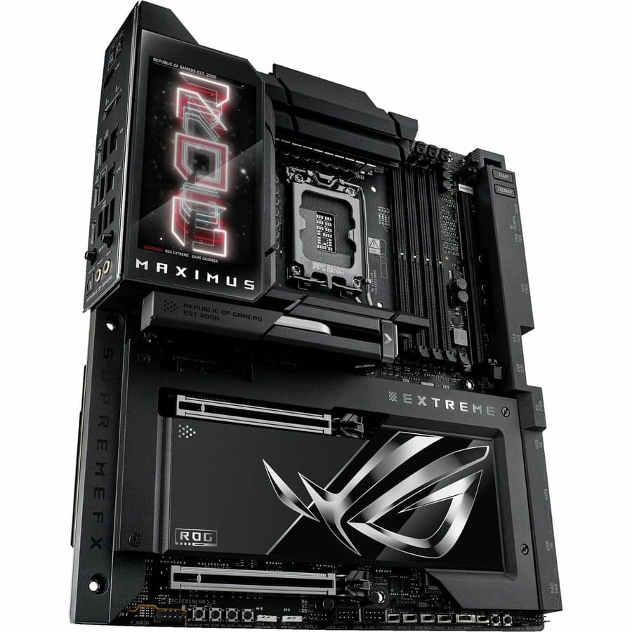 ASUS ROG MAXIMUS Z890 EXTREME E-ATX motherboard with 5-inch LCD screen and Intel Z890