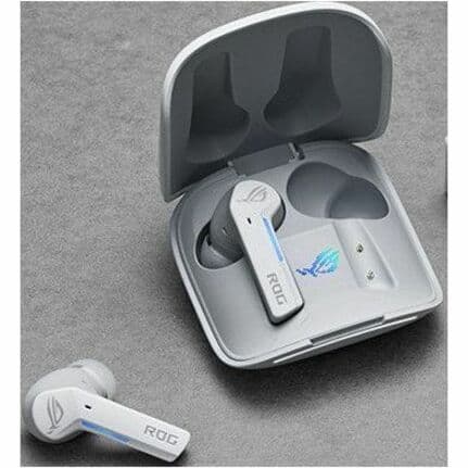ASUS ROG Cetra True Wireless white gaming earbuds with charging case