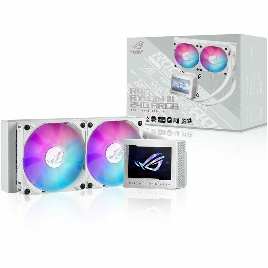 ASUS ROG Ryujin III 240 ARGB WH white 240 mm AIO liquid CPU cooler with ARGB lighting