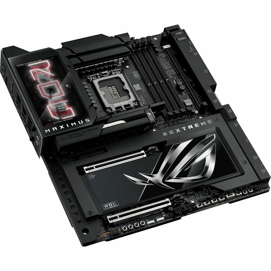 ASUS ROG MAXIMUS Z890 EXTREME E-ATX motherboard with 5-inch LCD screen and Intel Z890