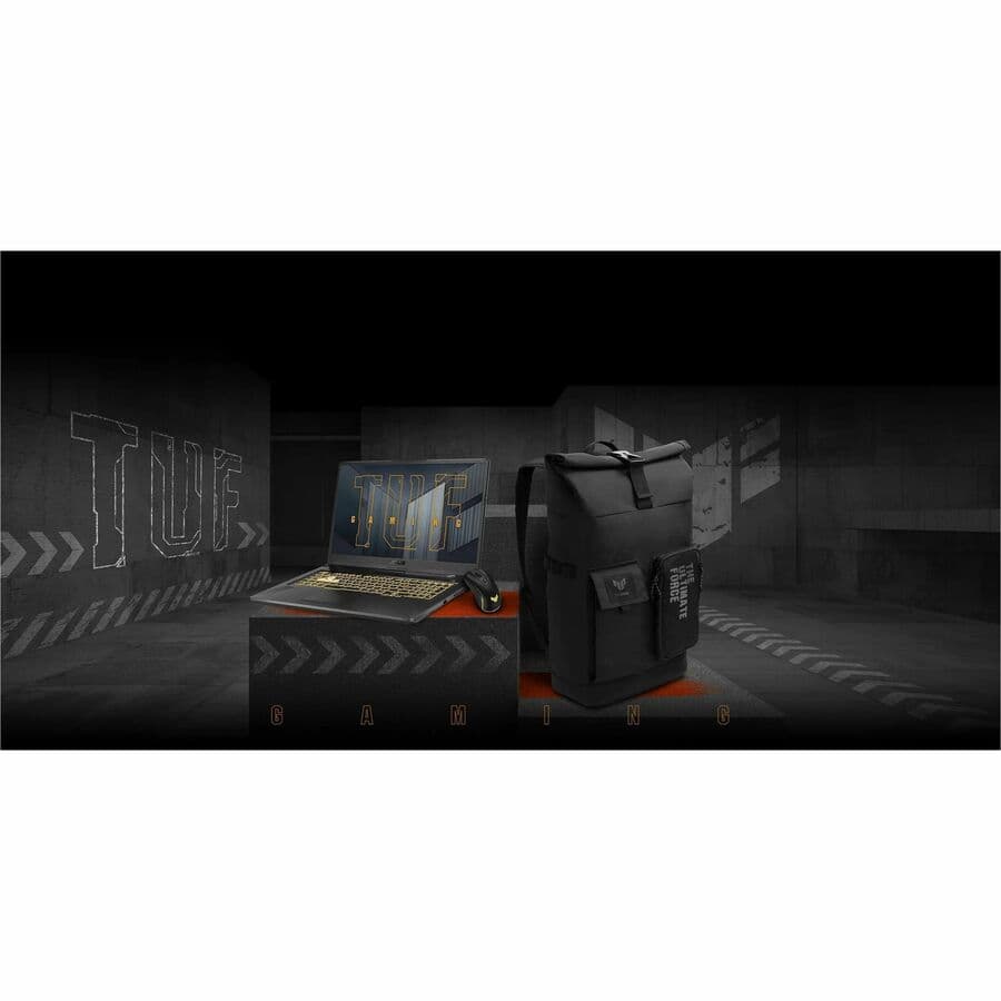 ASUS TUF Gaming 17.3-inch laptop with black chassis, Full HD display, and gaming design