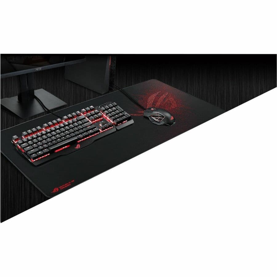 ASUS ROG Sheath large textured gaming mouse pad with stitched edges on desk