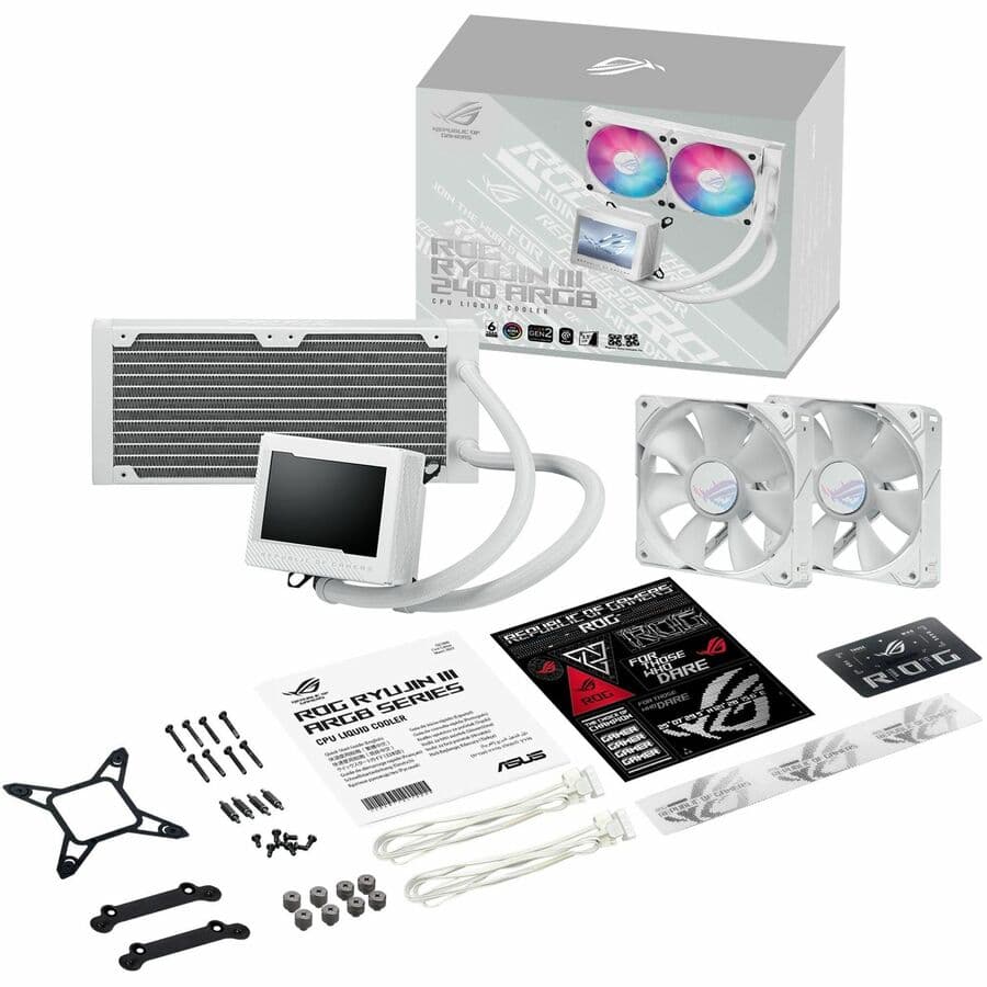 ASUS ROG Ryujin III 240 ARGB WH white 240 mm AIO liquid CPU cooler with ARGB lighting