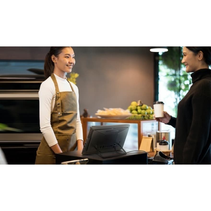 ASUS 15.6-inch all-in-one desktop with touchscreen, black finish, and compact business design