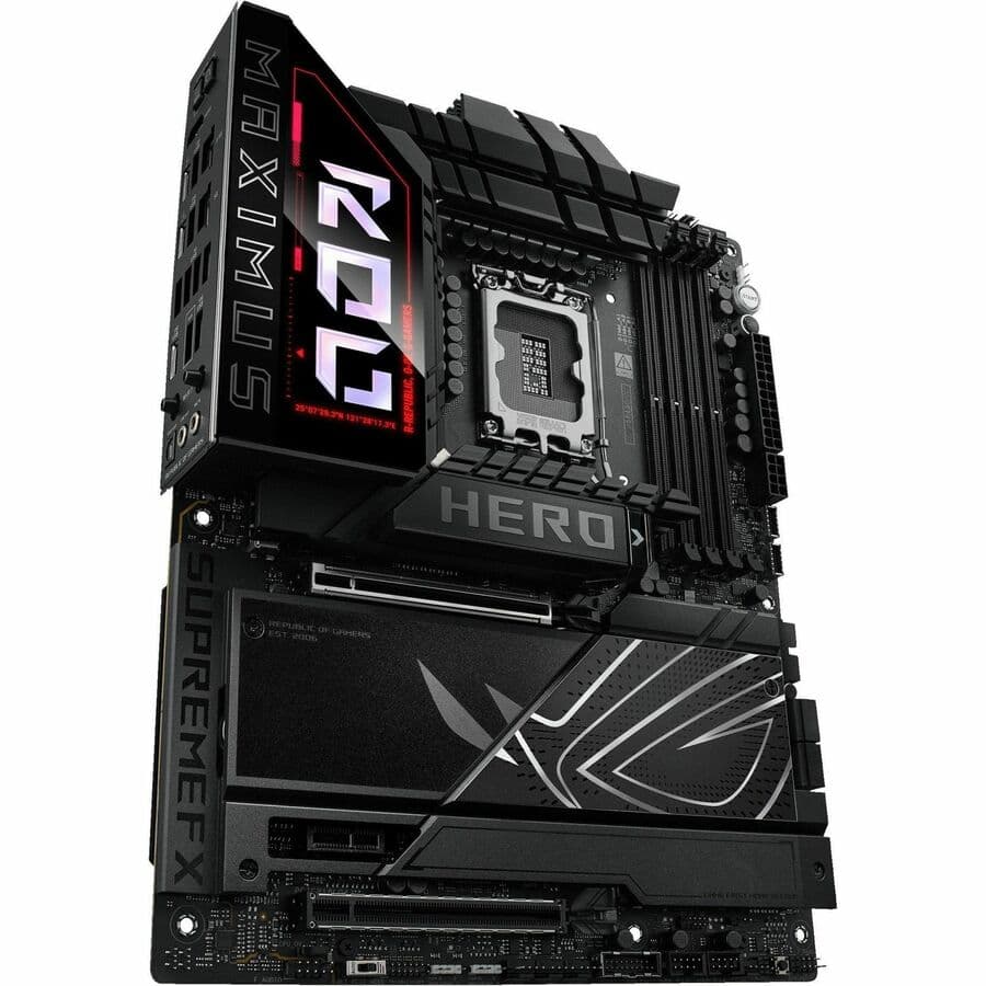ASUS ROG MAXIMUS Z890 HERO ATX motherboard with LGA 1851, DDR5, WiFi 7, and 3 PCIe 5.0 M.2 slots