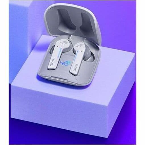ASUS ROG Cetra True Wireless white gaming earbuds with charging case