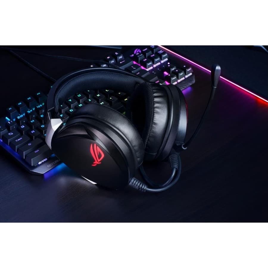 ASUS ROG Theta 7.1 USB-C wired gaming headset with over-ear cups and boom microphone