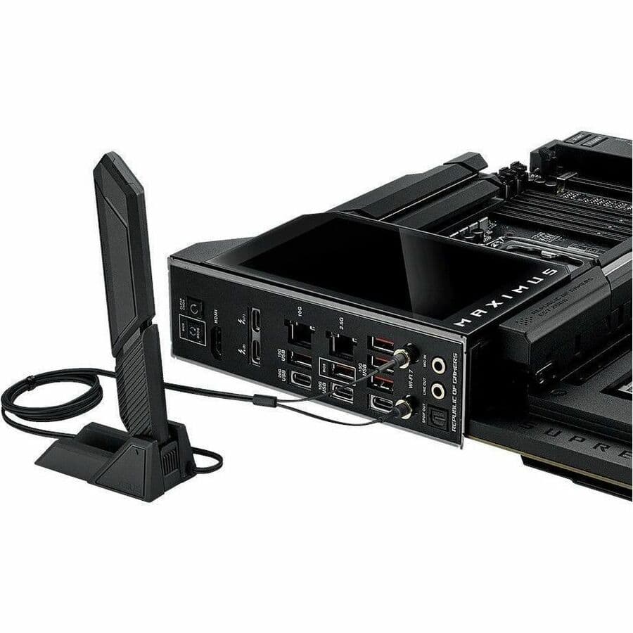 ASUS ROG MAXIMUS Z890 EXTREME E-ATX motherboard with 5-inch LCD screen and Intel Z890