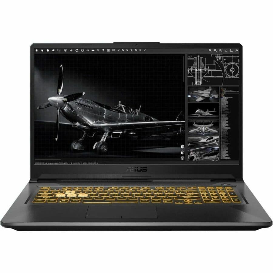 ASUS TUF Gaming 17.3-inch laptop with black chassis, Full HD display, and gaming design