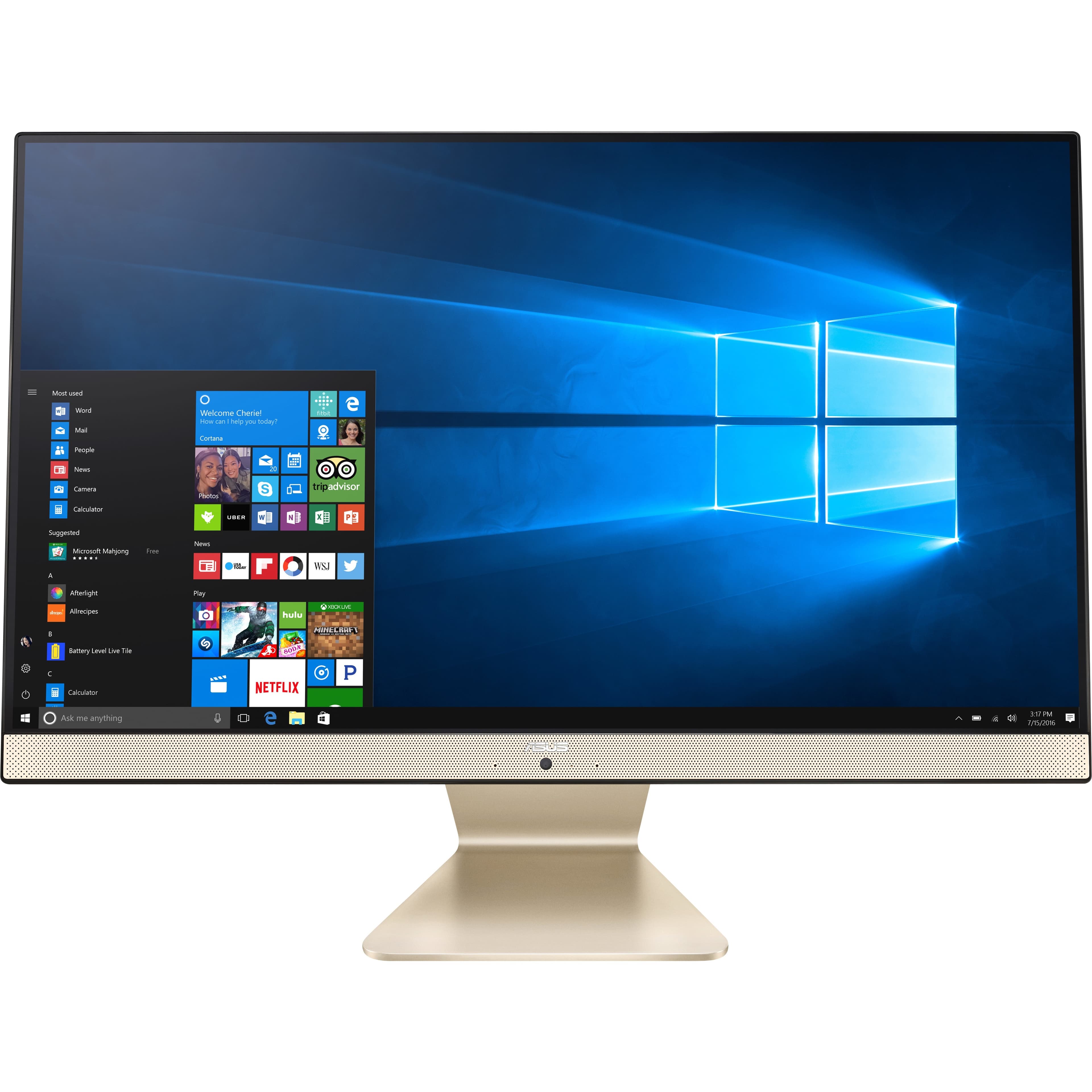 ASUS all-in-one desktop with 23.8-inch display, slim stand, and compact white chassis