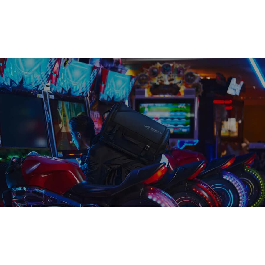 ASUS ROG Archer Weekender black 17-inch backpack with 32 liter capacity and padded back panel