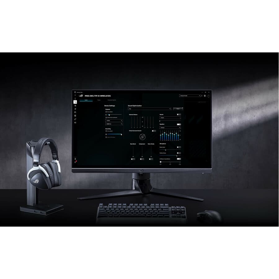 ASUS ROG Delta S Wireless gaming headset with AI beamforming microphone and 7.1 surround sound