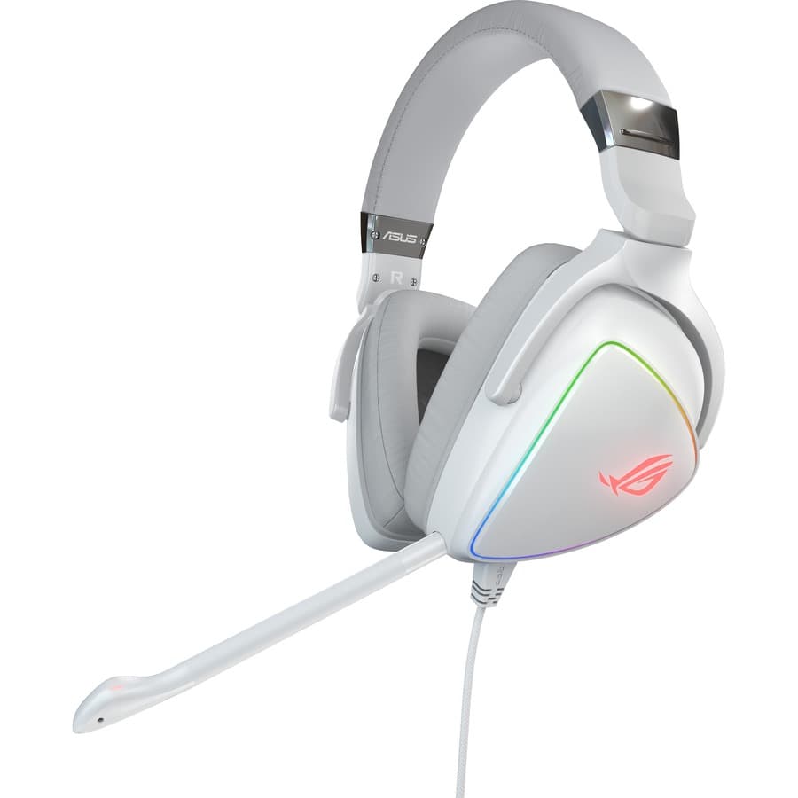 Rog Delta White Edition on Ear Wired Gaming Headset Mic Rgb Lighting Noise Cance