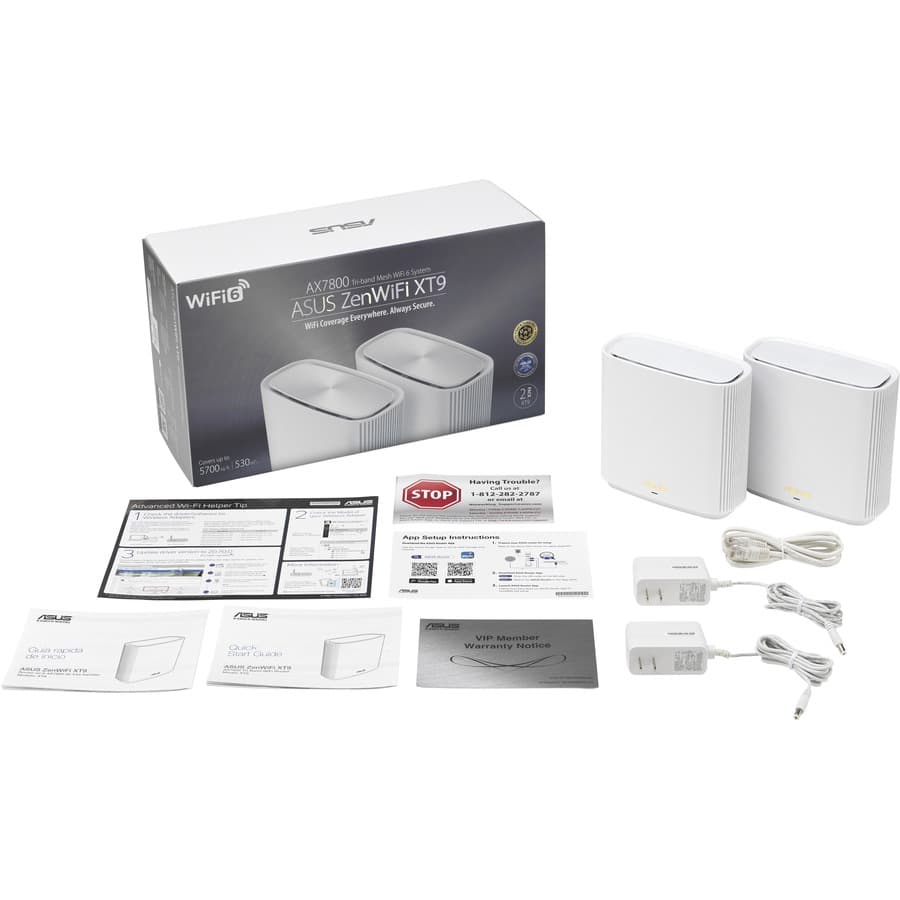 ASUS ZenWiFi XT9 2-Pack White AX7800 Wi-Fi 6 Mesh | Tri-Band, Enterprise