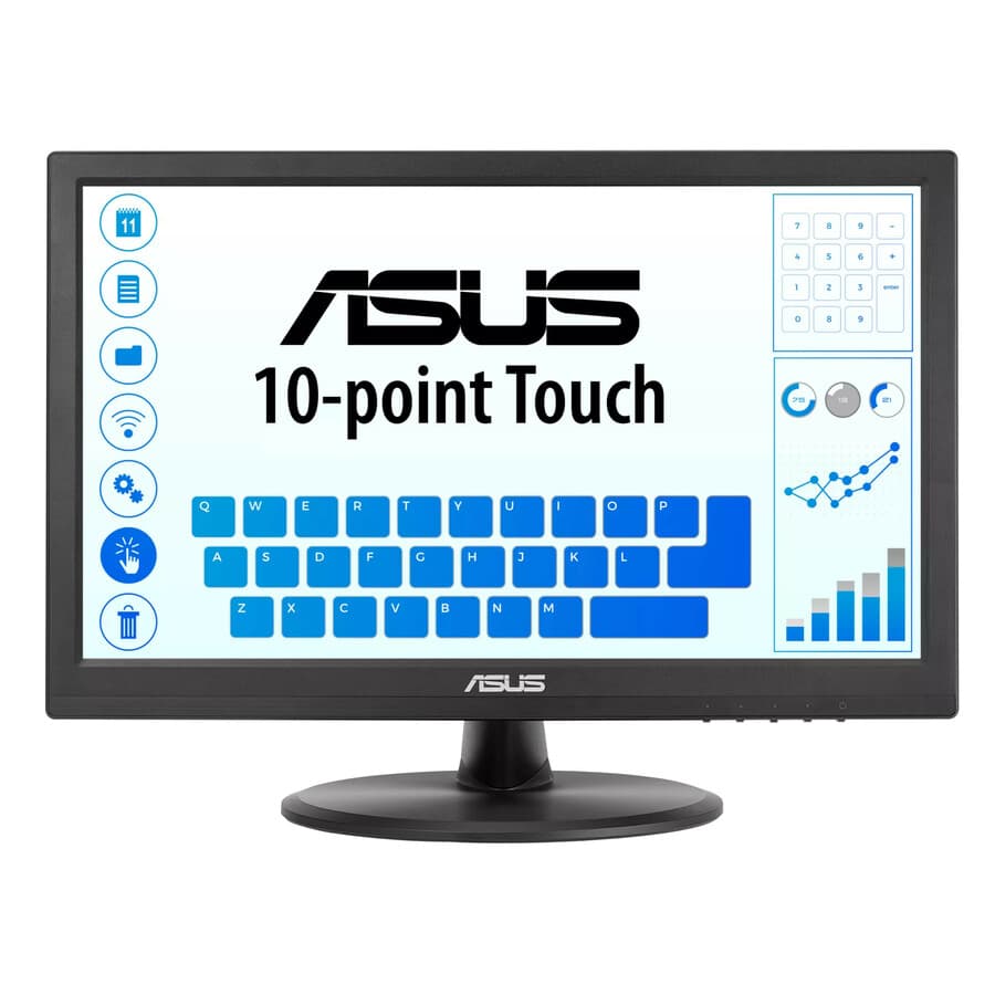 ASUS VT168HR 15.6-inch touch monitor with 10-point touch, HDMI and VGA ports, and VESA mount support