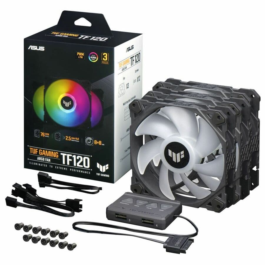 ASUS TUF Gaming TF120 ARGB 120 mm chassis fan with PWM control and addressable RGB lighting