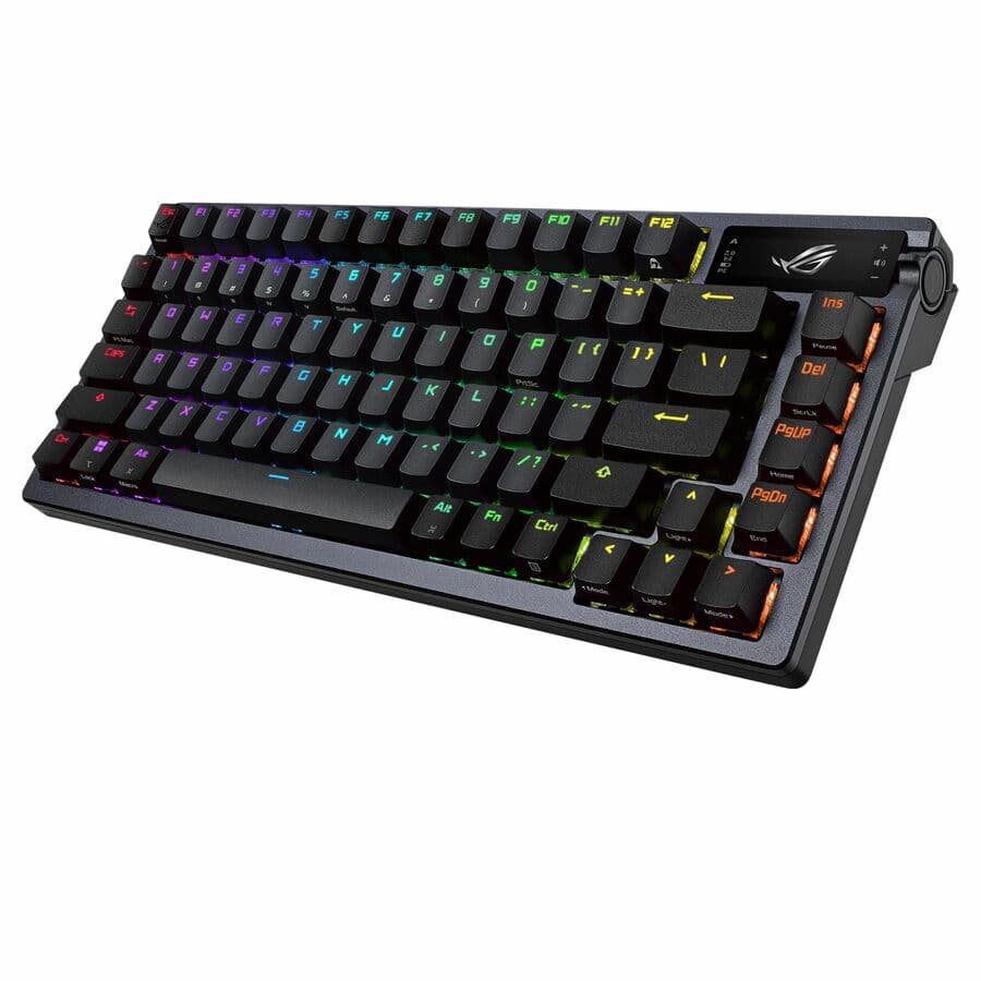 ASUS ROG Azoth wireless 75% keyboard in black with OLED display and PBT keycaps