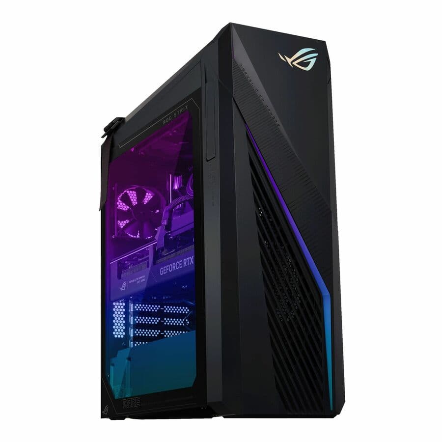 ASUS ROG tower desktop with Intel Core i7-14700F, NVIDIA GeForce RTX 4060, 16 GB RAM, and 1 TB SSD