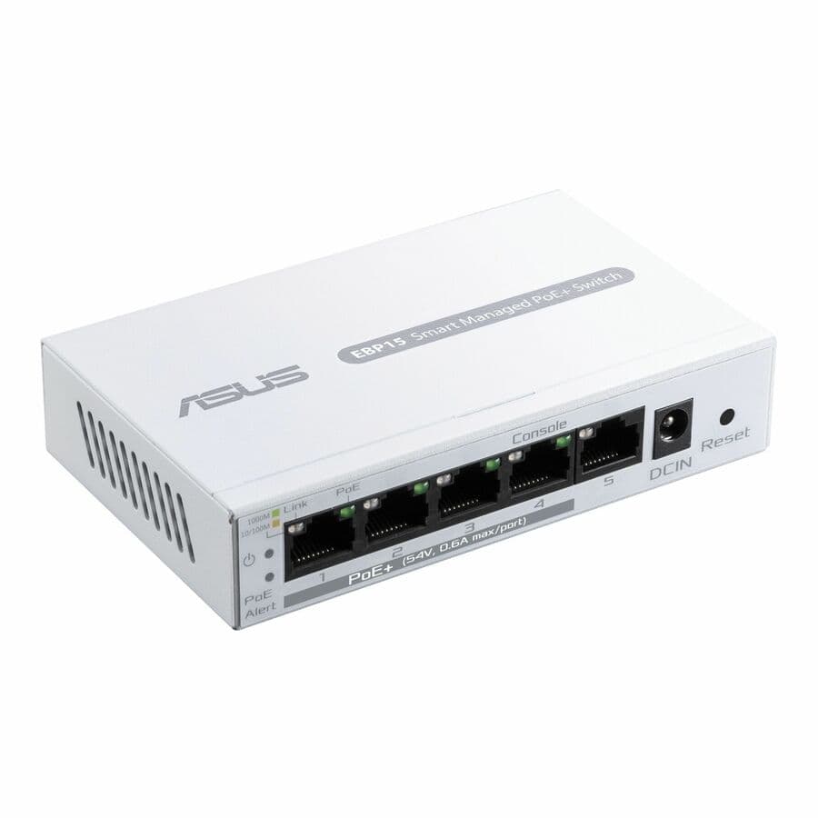 ASUS ExpertWiFi EBP15 5-port Gigabit smart managed PoE+ switch with 4 PoE+ ports