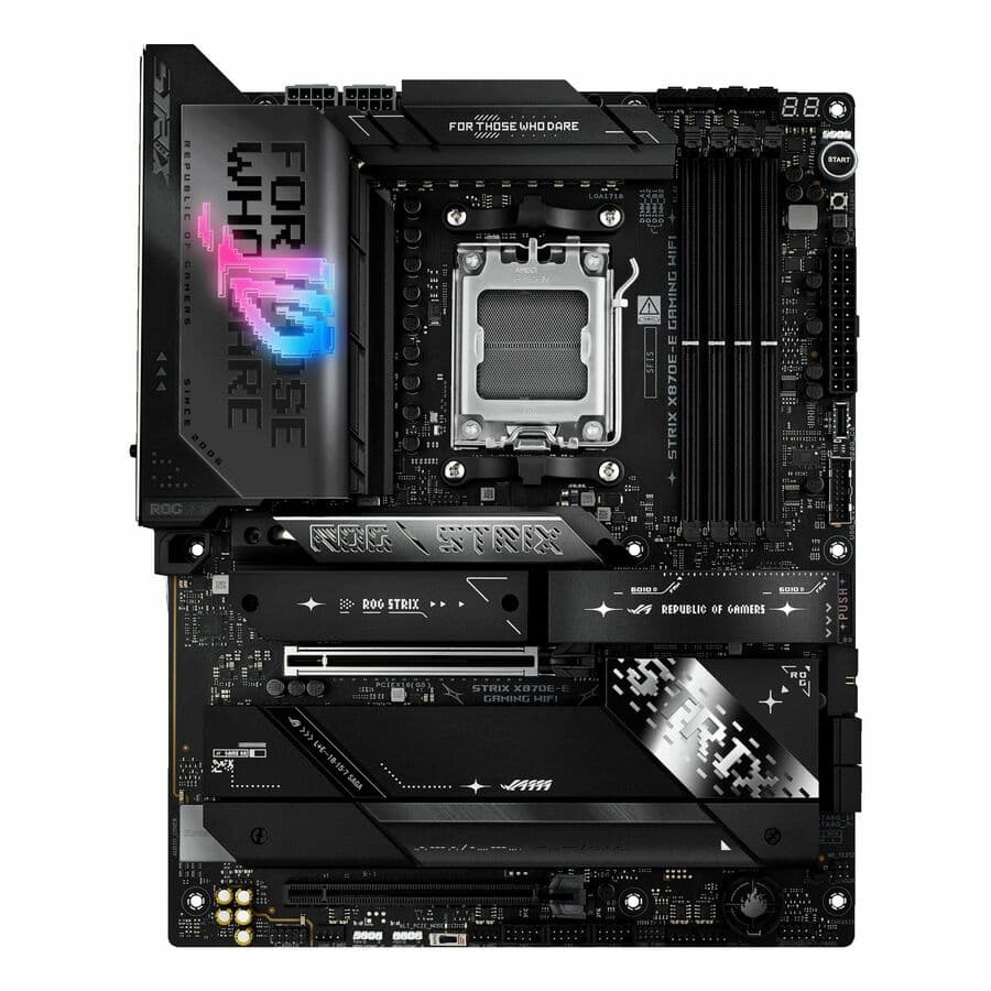 ASUS ROG Strix X870E-E Gaming WiFi ATX motherboard with DDR5 support and WiFi 7