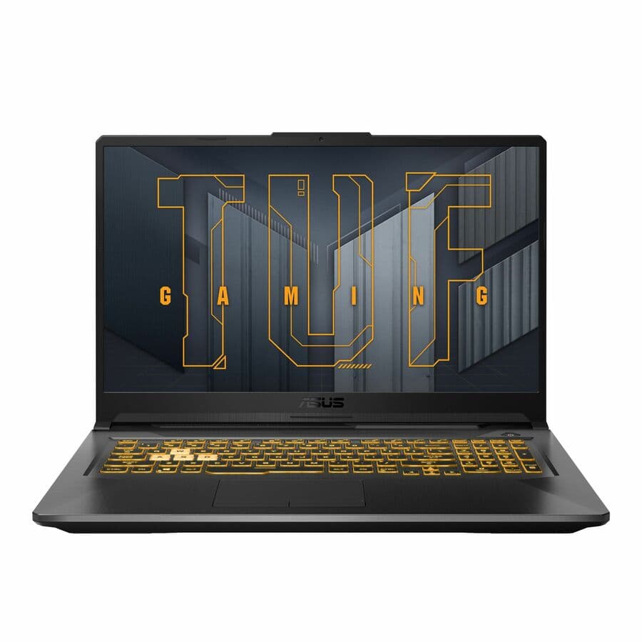 ASUS TUF Gaming 17.3-inch laptop with black chassis, Full HD display, and gaming design