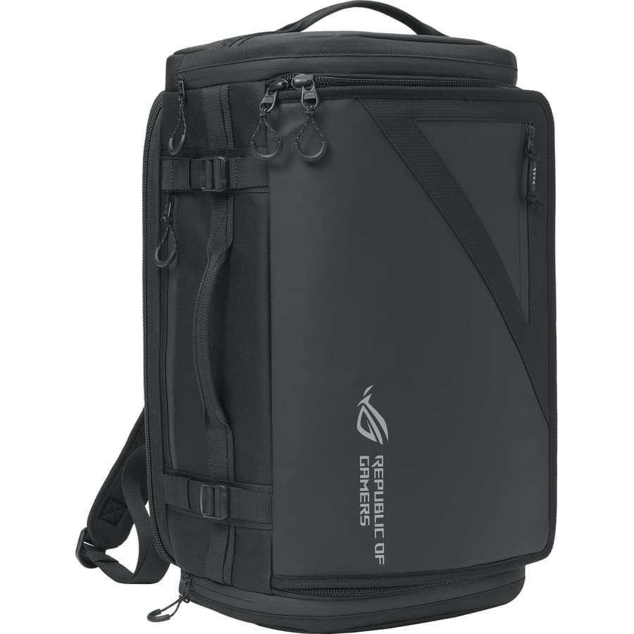 ASUS ROG Archer Weekender black 17-inch backpack with 32 liter capacity and padded back panel