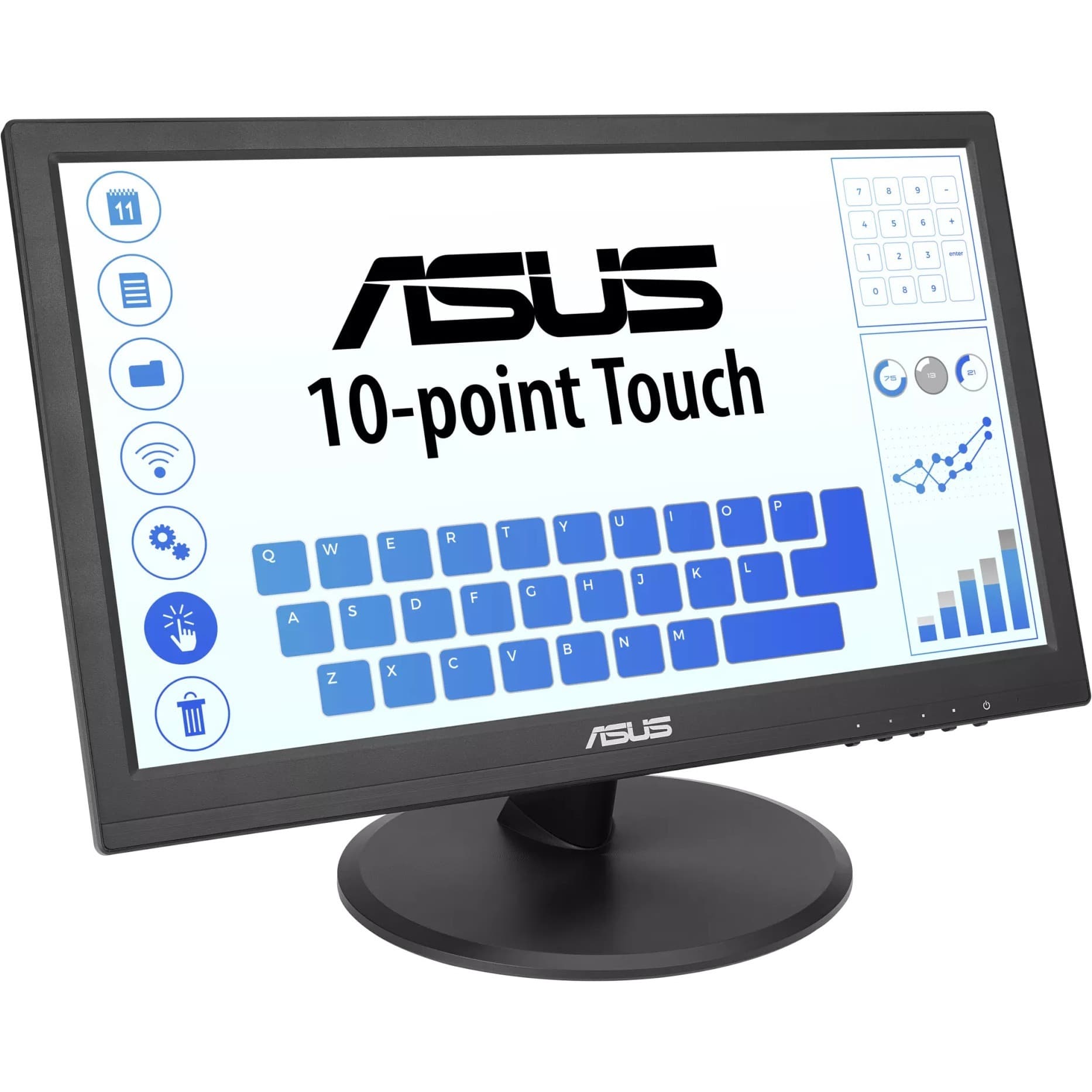 ASUS VT168HR 15.6-inch touch monitor with 10-point touch, HDMI and VGA ports, and VESA mount support