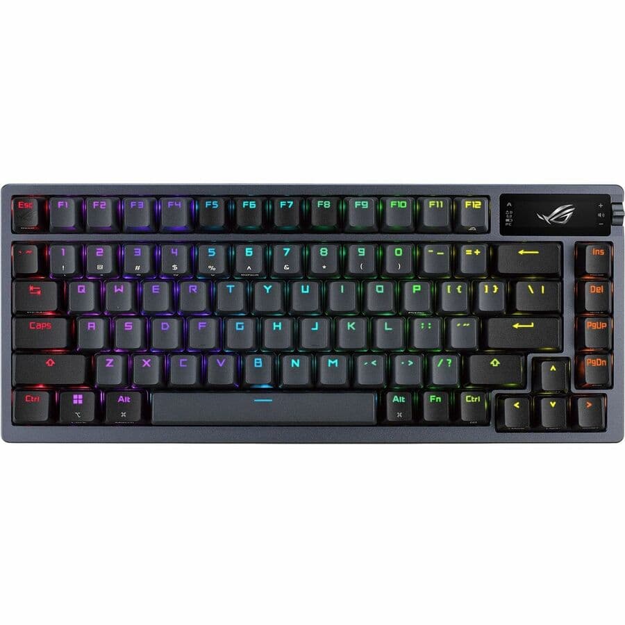 ASUS ROG Azoth wireless 75% keyboard in black with OLED display and PBT keycaps
