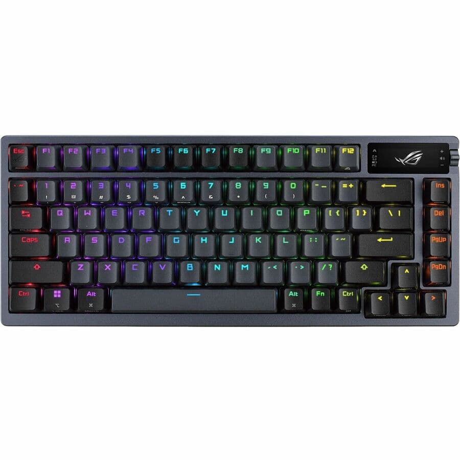 ASUS ROG Azoth 75% wireless mechanical keyboard with OLED display, PBT keycaps, and RGB lighting