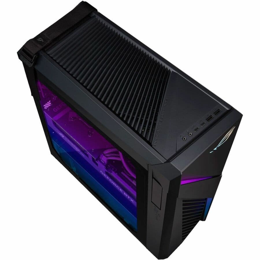 ASUS ROG tower desktop with Intel Core i7-14700F, NVIDIA GeForce RTX 4060, 16 GB RAM, and 1 TB SSD