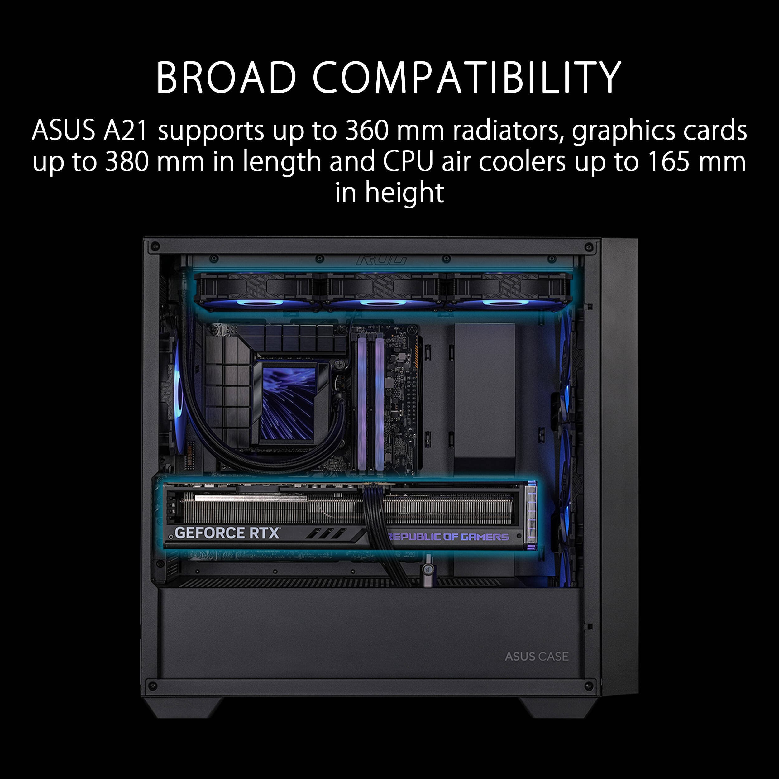 ASUS A21 BLK black Micro-ATX PC case with mesh front panel