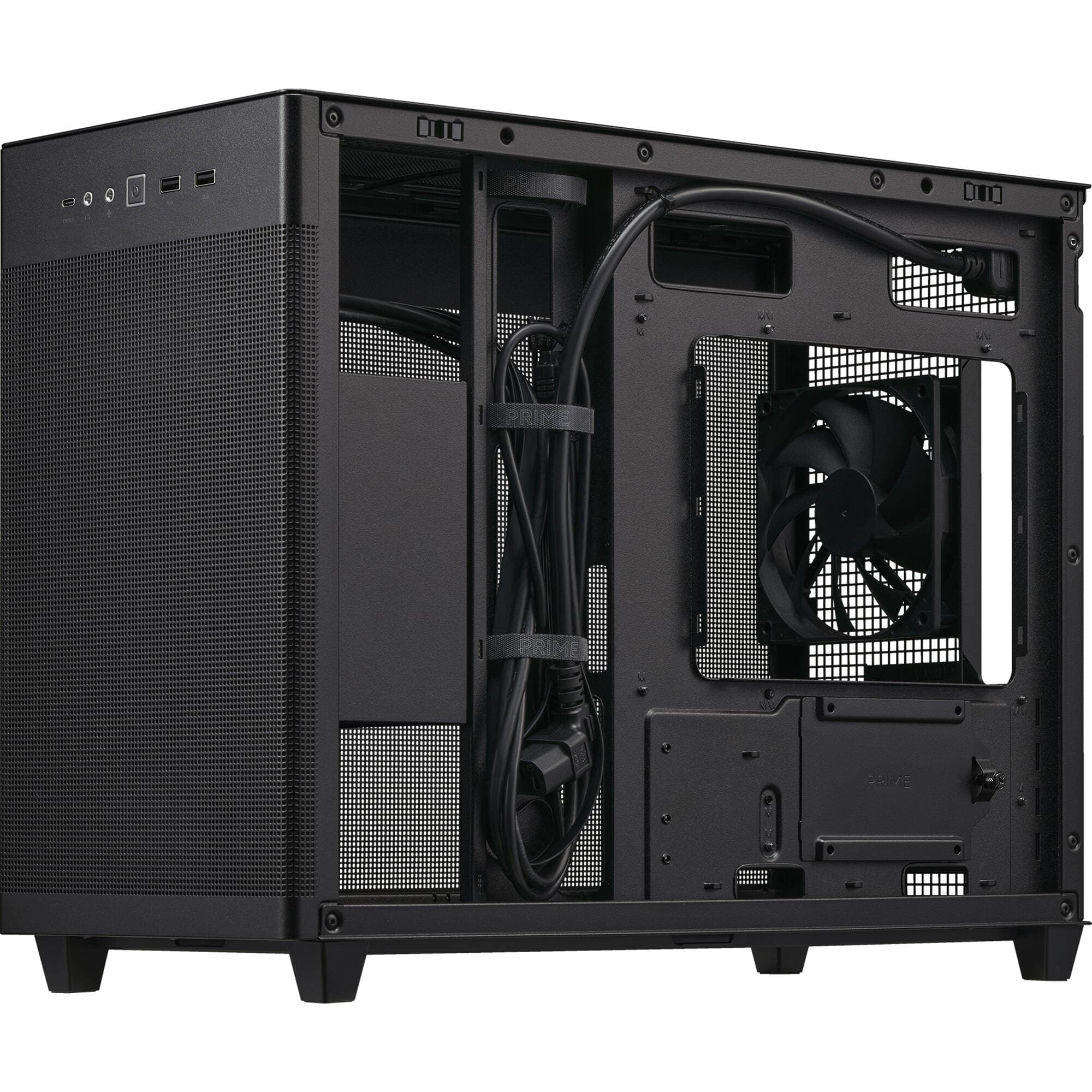 ASUS AP201 black mesh PC case for compact Micro-ATX builds with improved airflow