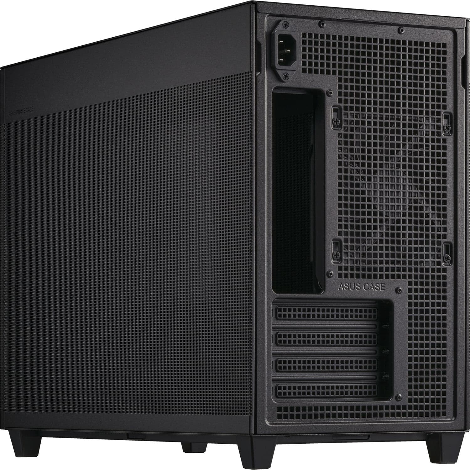 ASUS AP201 black mesh PC case for compact Micro-ATX builds with improved airflow