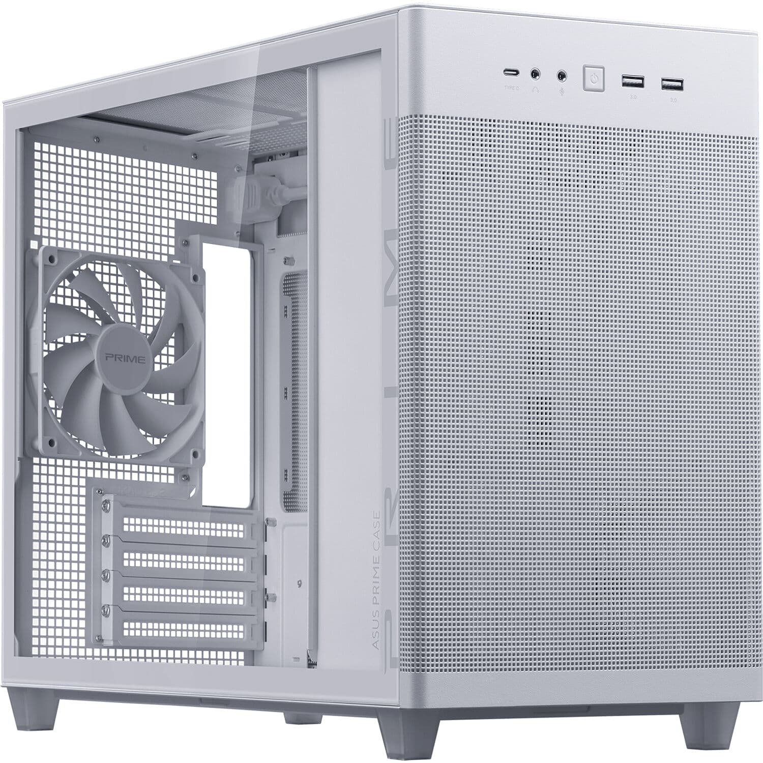 ASUS Prime AP201 white tempered glass microATX chassis with USB Type-C front panel