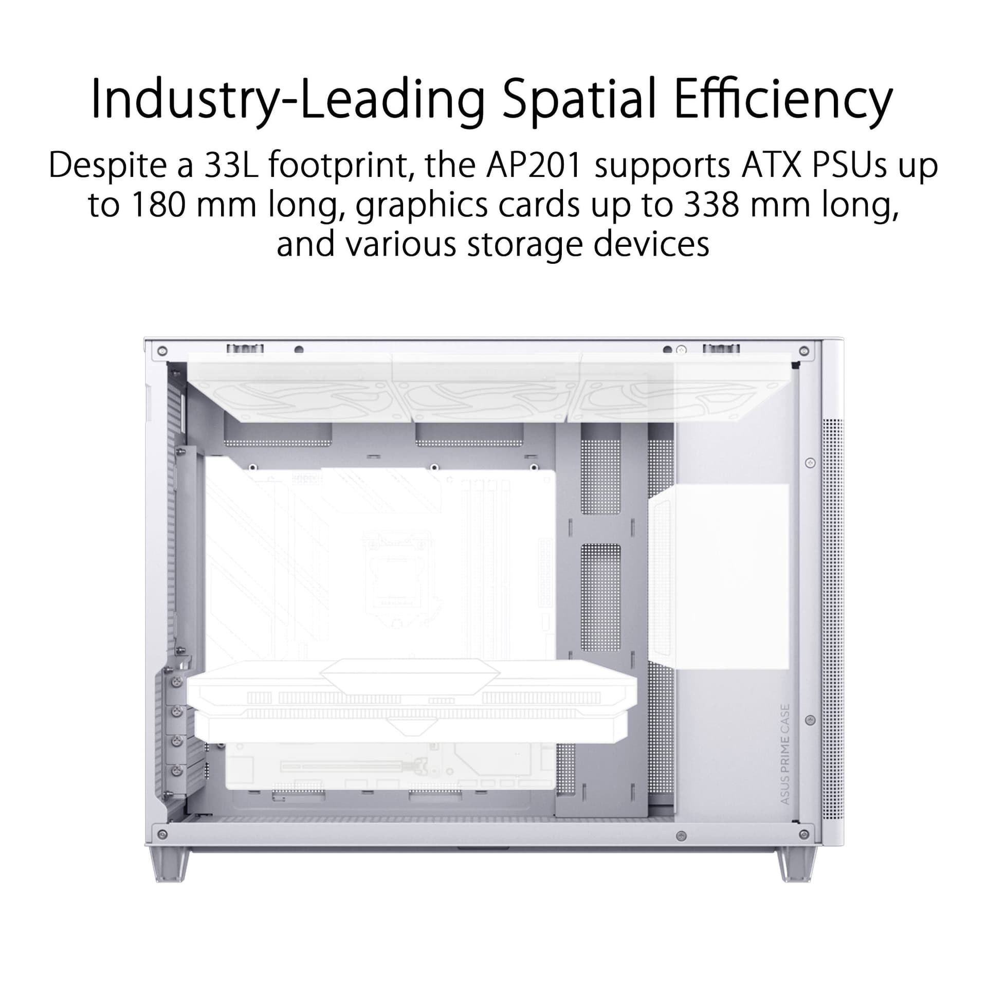 ASUS Prime AP201 white tempered glass microATX chassis with USB Type-C front panel