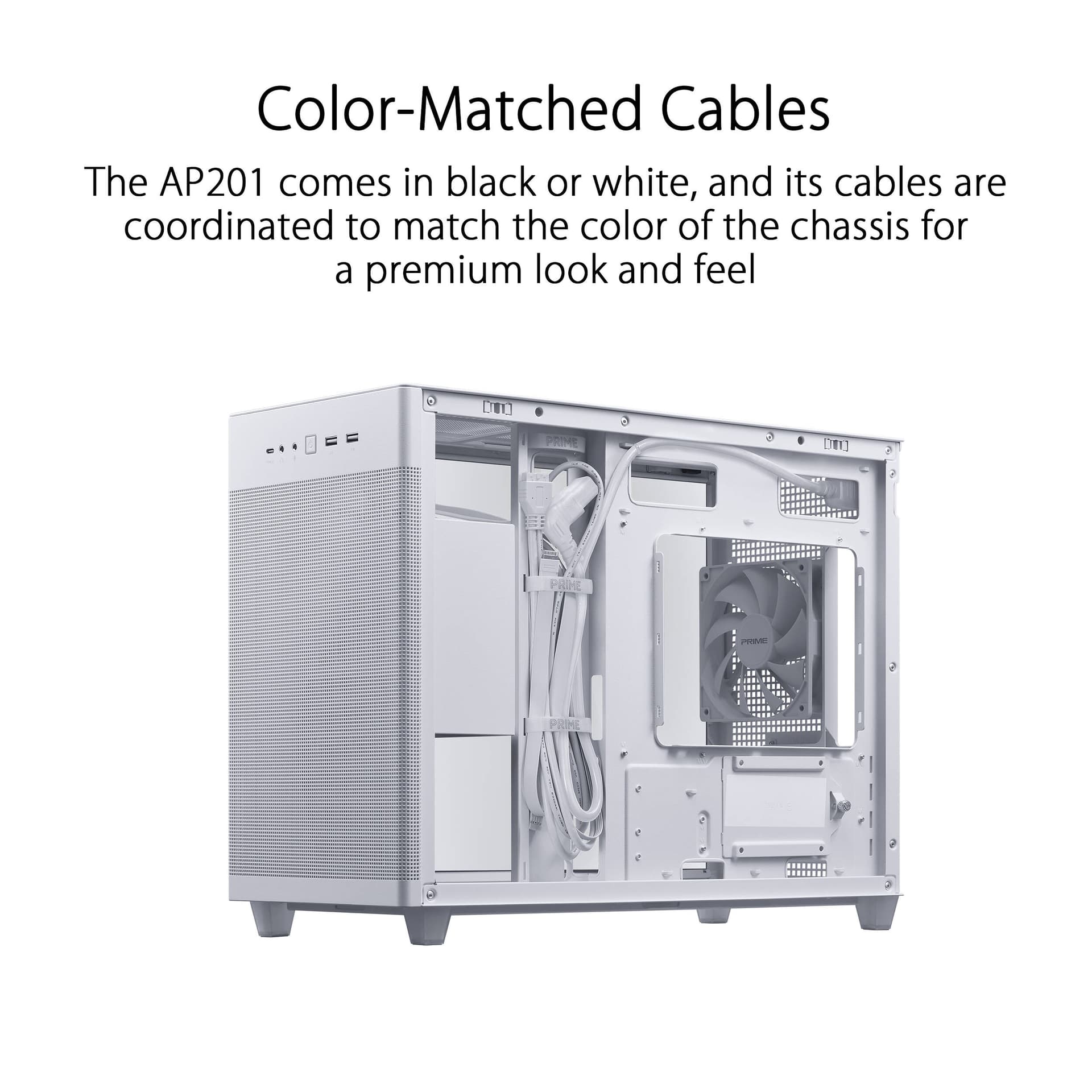 ASUS Prime AP201 white tempered glass microATX chassis with USB Type-C front panel