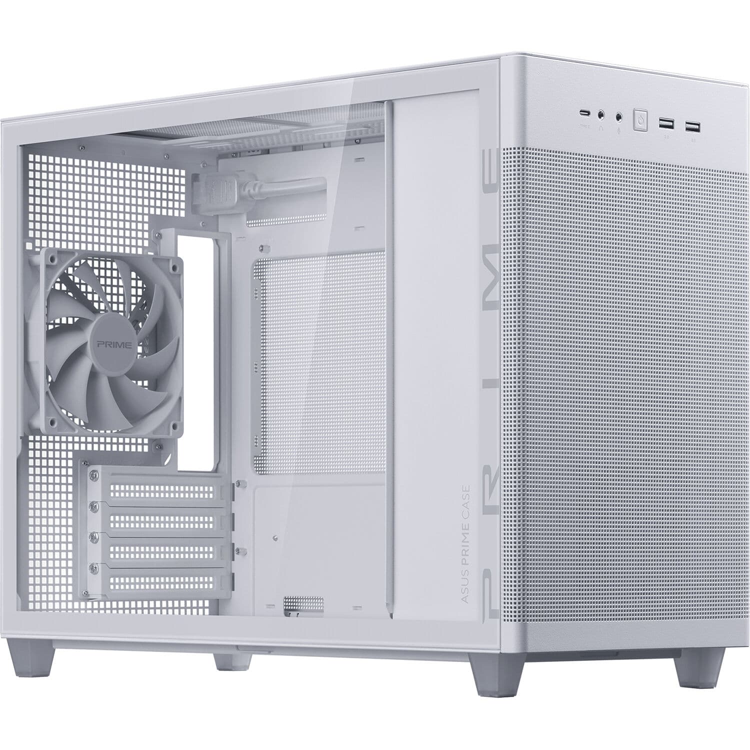 ASUS Prime AP201 white tempered glass microATX chassis with USB Type-C front panel