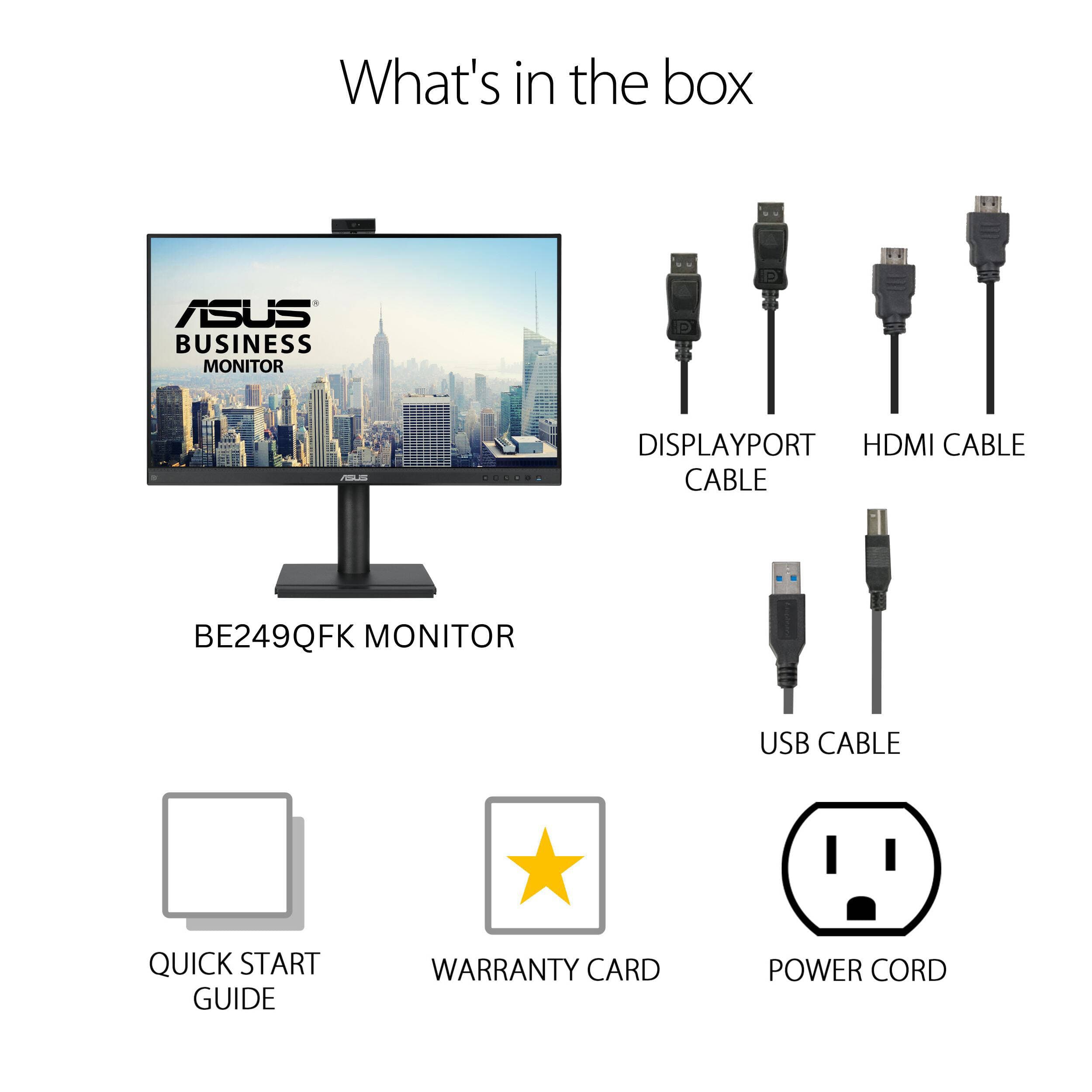 ASUS BE249QFK 24-inch Full HD IPS video conferencing monitor with webcam, mic array, and speakers