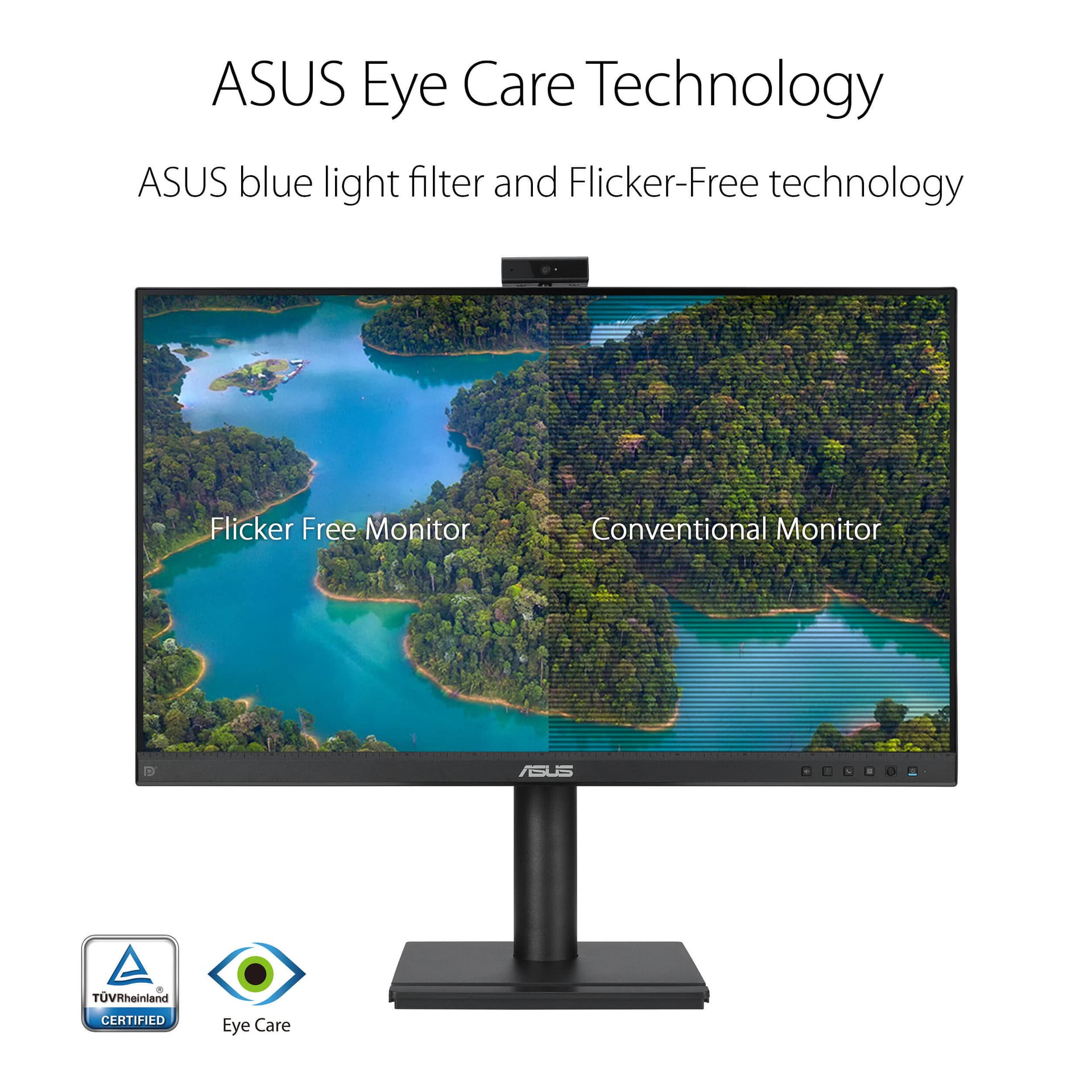 ASUS BE279QFK 27-inch Full HD IPS monitor with built-in webcam, mic array, speakers, and height-adjustable stand