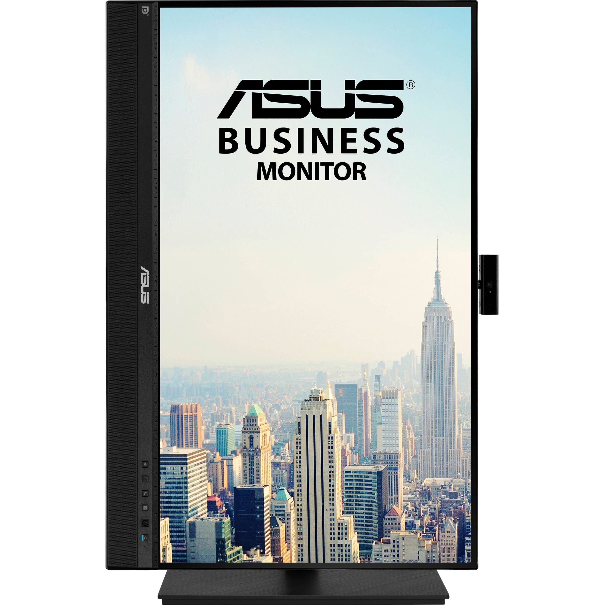 ASUS BE27ACSBK 27-inch QHD IPS monitor with integrated webcam, microphone array, and stereo speakers